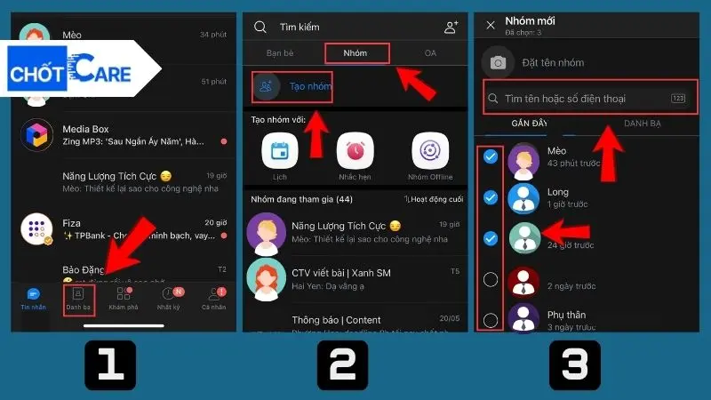 Thiết lập nhóm Zalo mới từ phần Nhóm của danh bạ